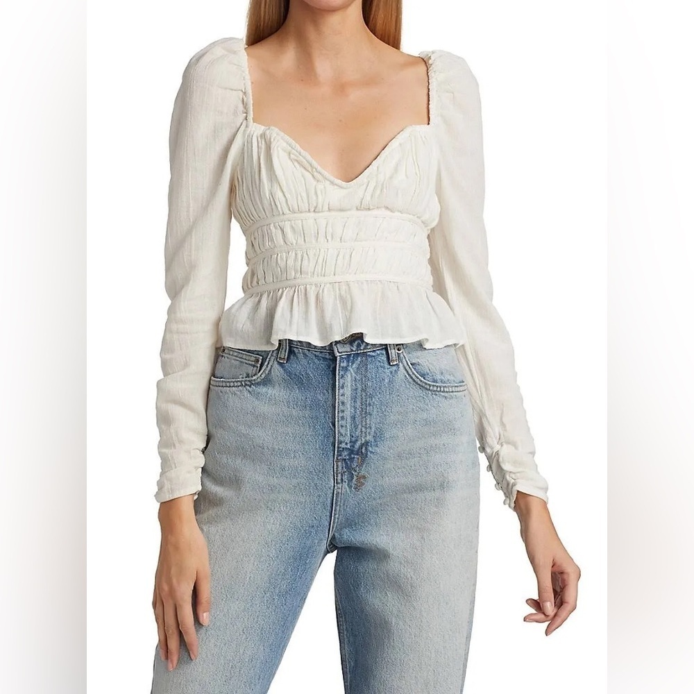 Free People Chloe Smocked Tie Back Top In White